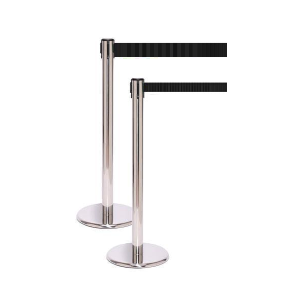 ETRACTABLE BELT BARRIER POLISHED STAINLESS STEEL WITH FLAT CAST IRON BASE 350MM